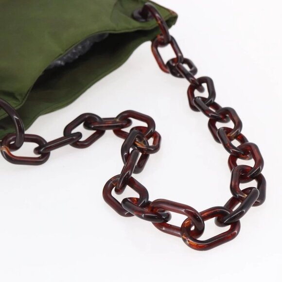 PRADA Chain Shoulder Bag Nylon Khaki Auth - Picture 10 of 16